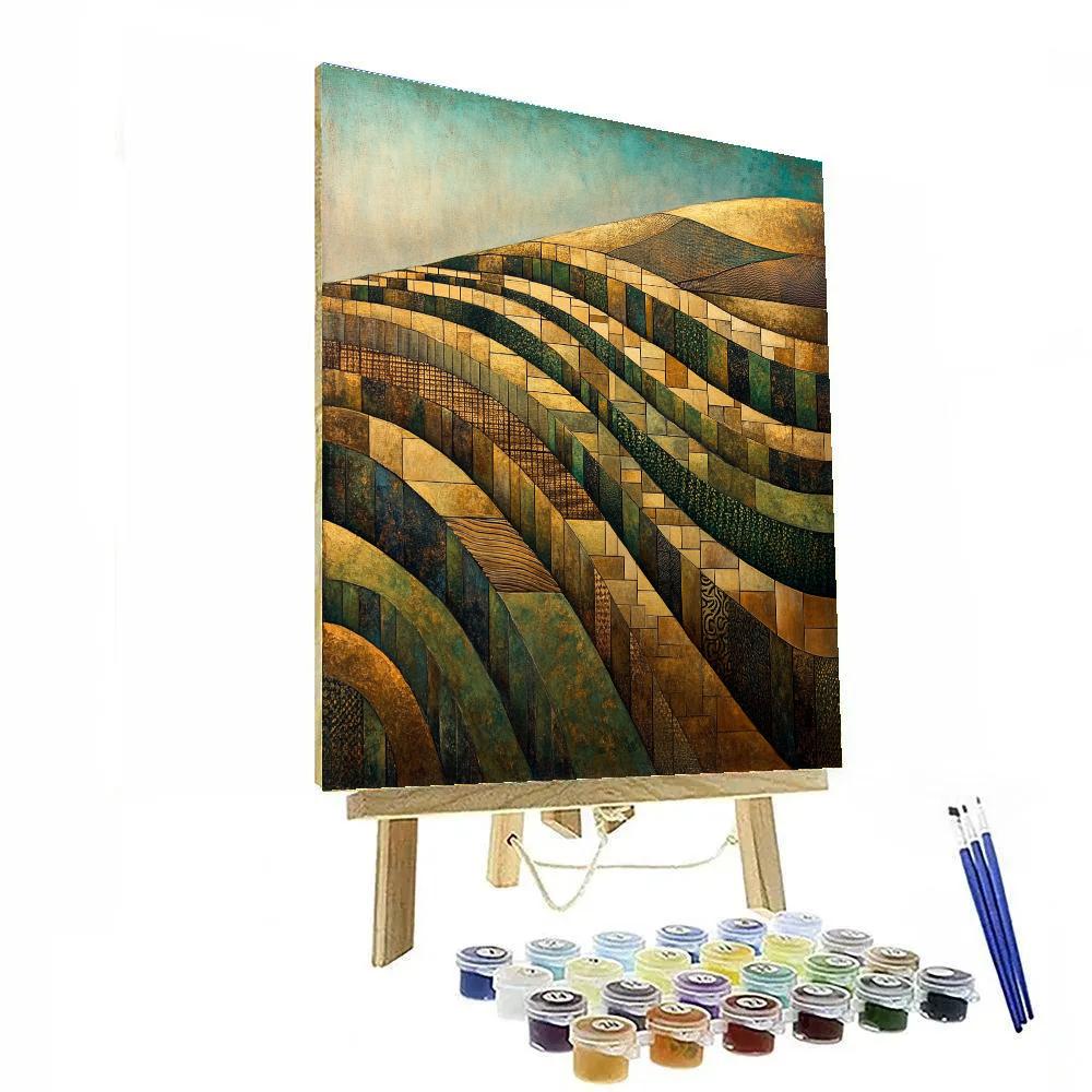 Gustav Klimt Inspired Sunlit Terraced Fields paint by number