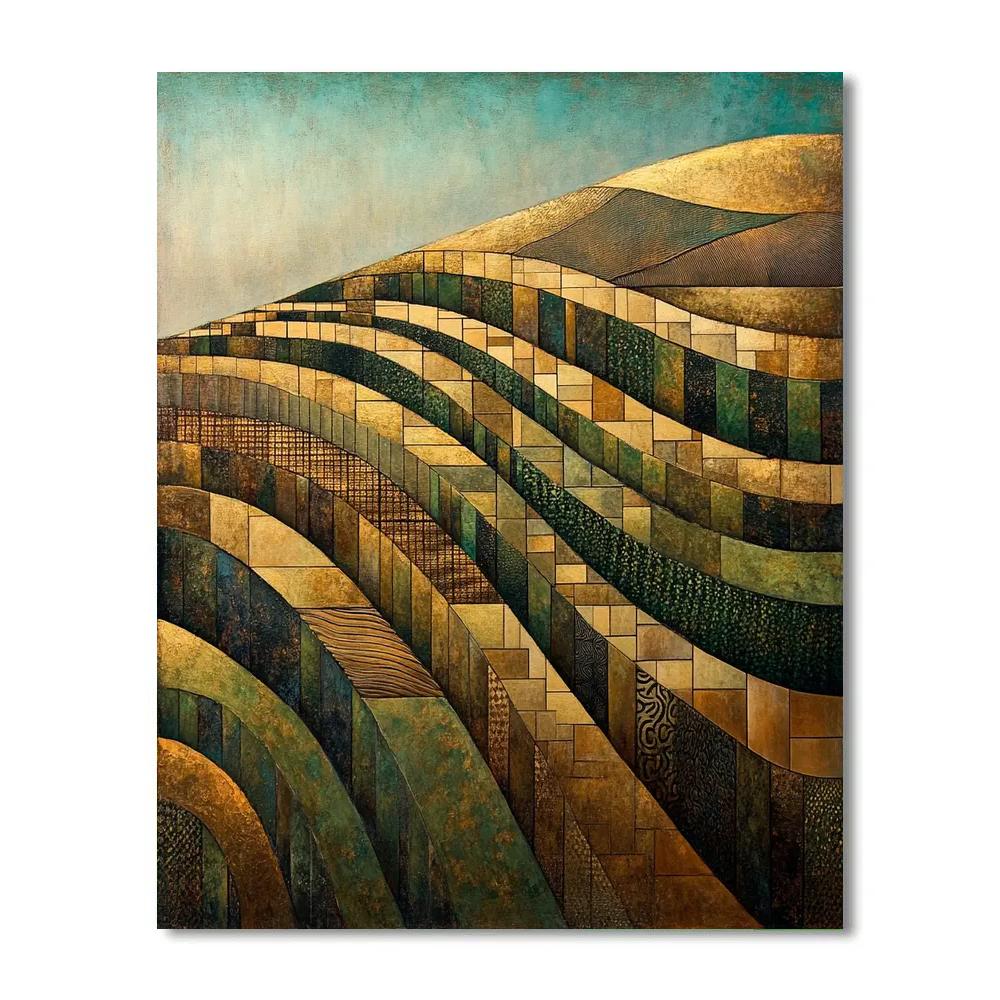 Gustav Klimt Inspired Sunlit Terraced Fields paint by number