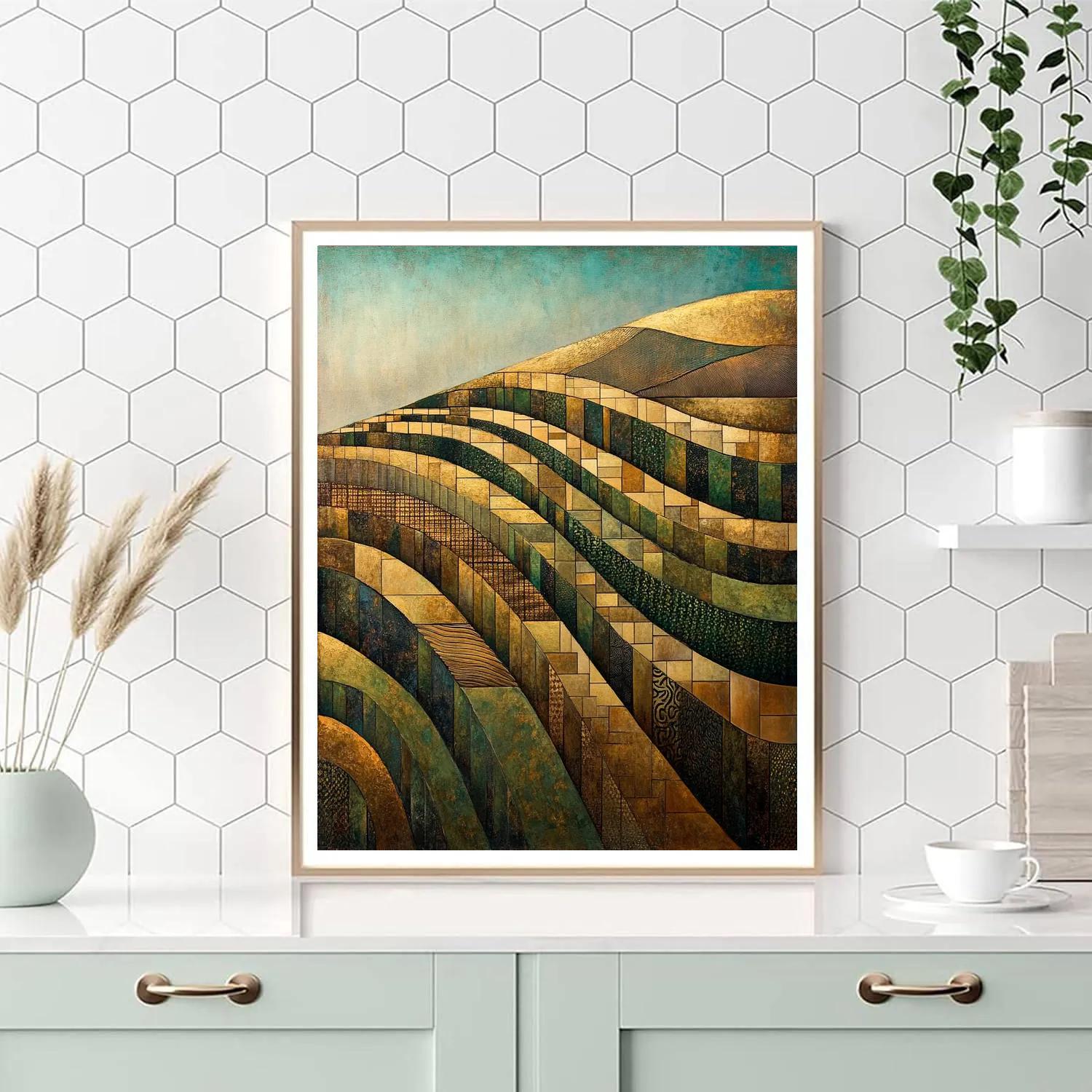 Gustav Klimt Inspired Sunlit Terraced Fields paint by number