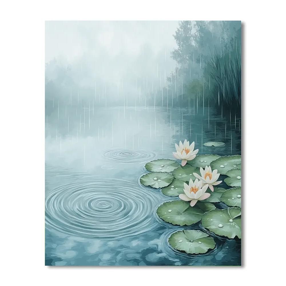 Claude Monet Inspired Spring Rain Over Lily Pond paint by number