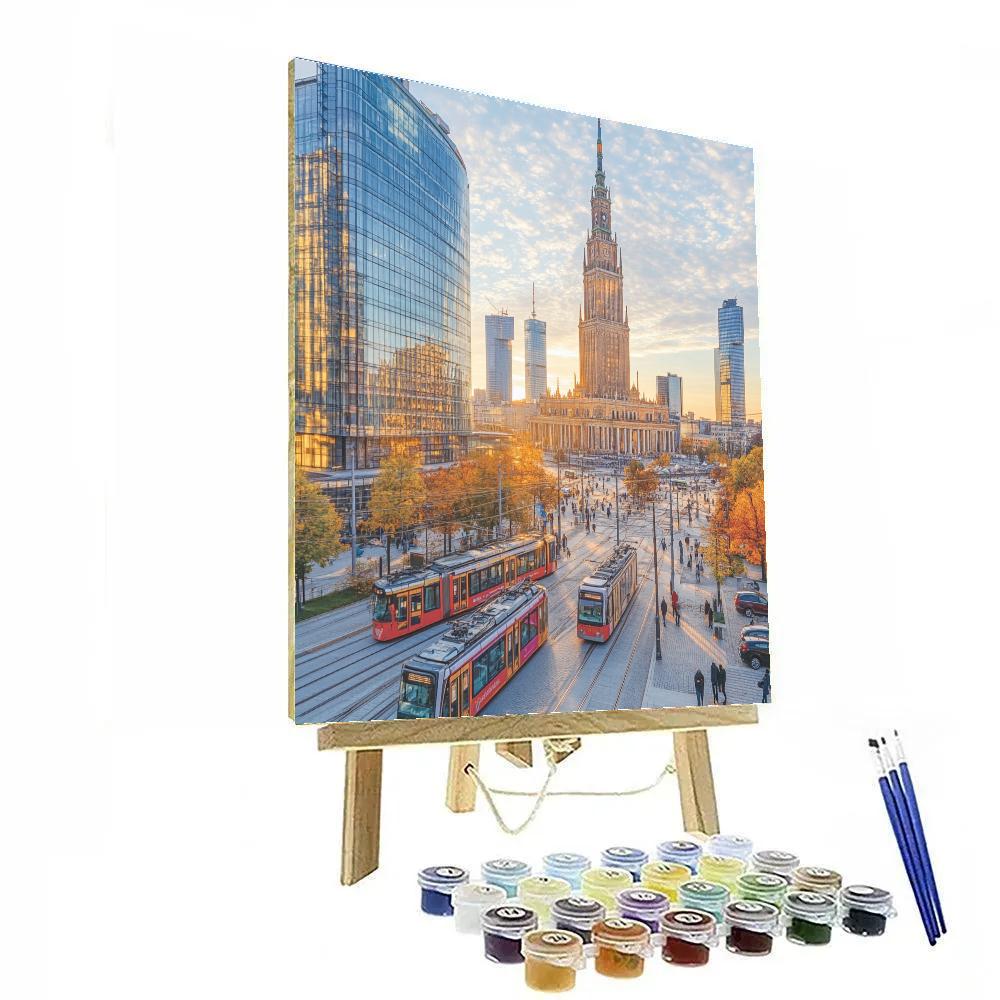 Warsaw Palace Of Culture Skyline Poland painting number kit
