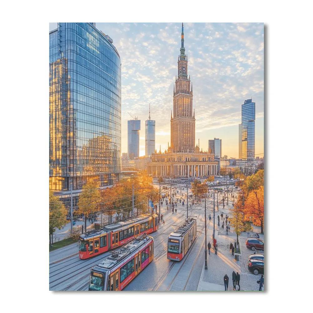 Warsaw Palace Of Culture Skyline Poland painting number kit