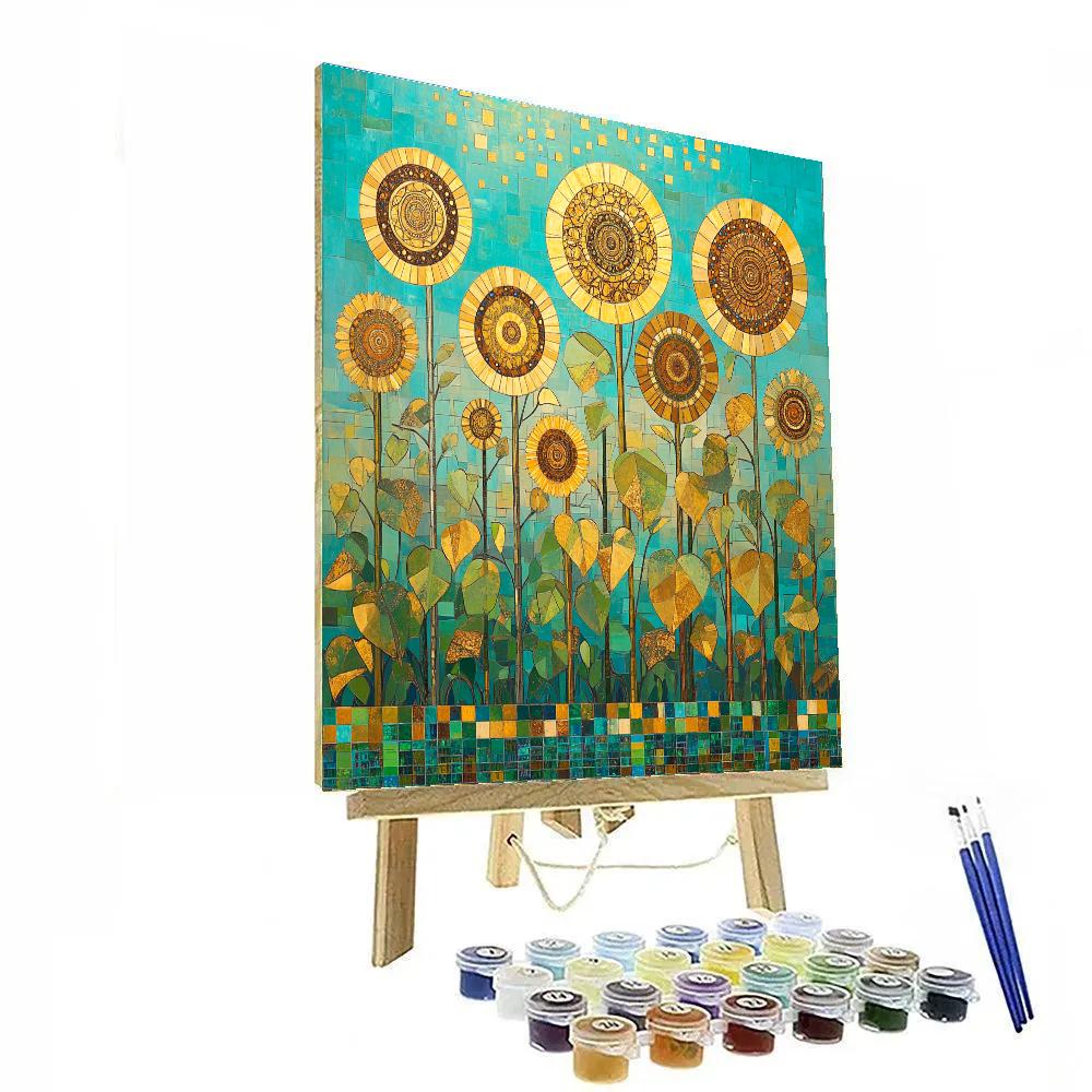 Gustav Klimt Inspired Patterned Sunflower Field Number painting