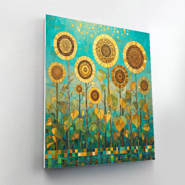 Gustav Klimt Inspired Patterned Sunflower Field Number painting
