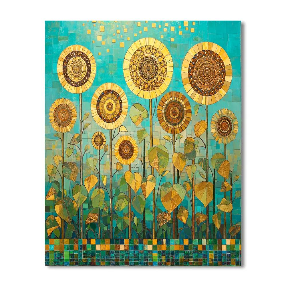 Gustav Klimt Inspired Patterned Sunflower Field Number painting