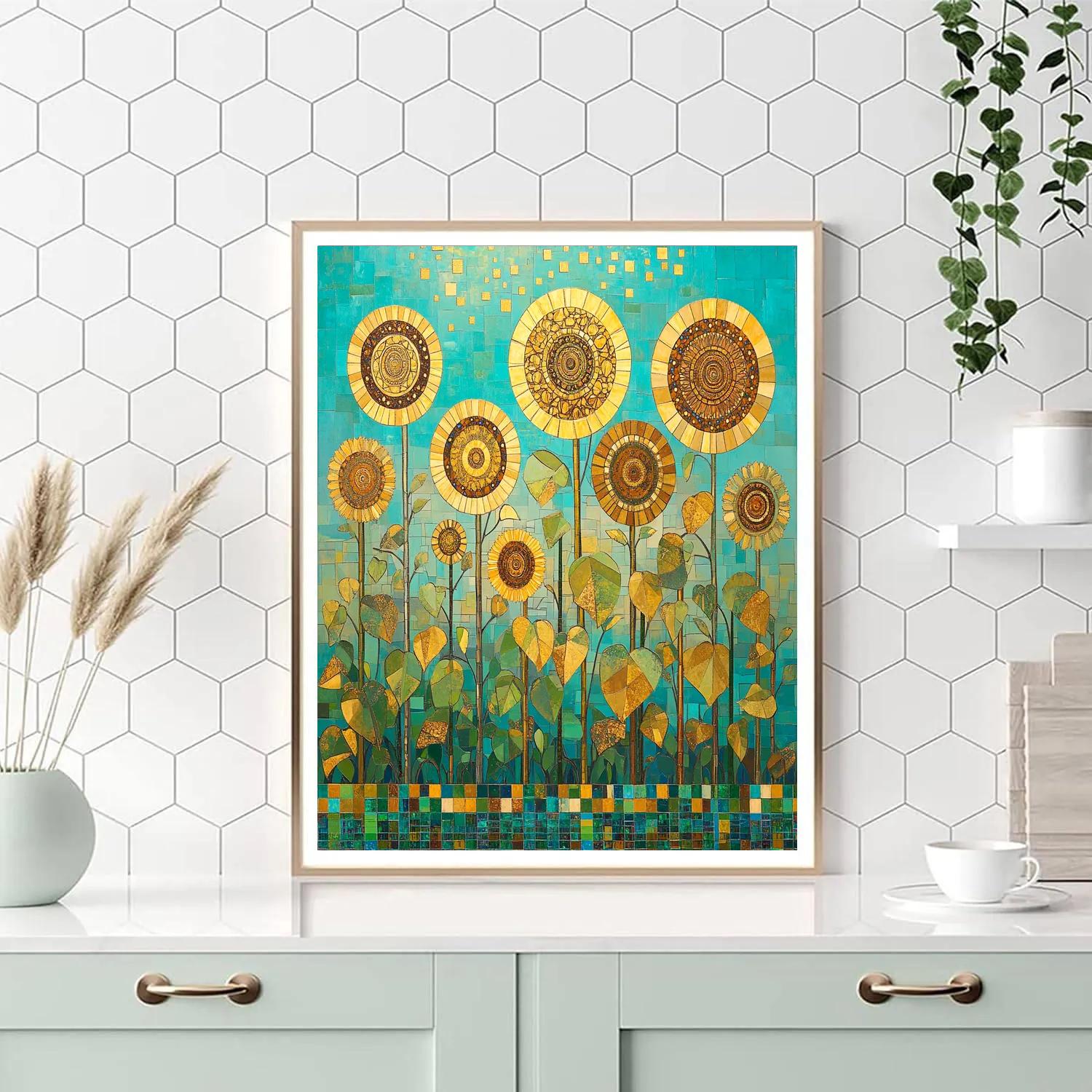 Gustav Klimt Inspired Patterned Sunflower Field Number painting
