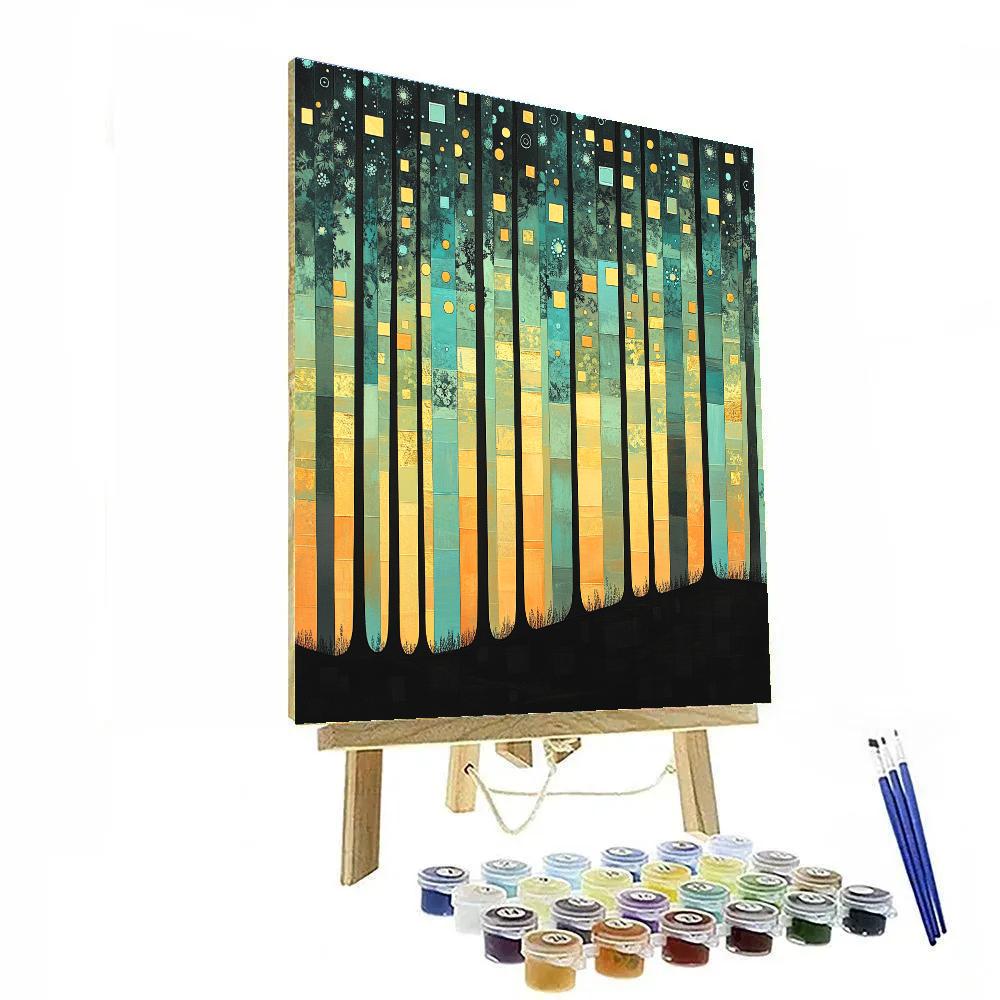 Gustav Klimt Inspired Golden Aurora Forest Edge Number painting