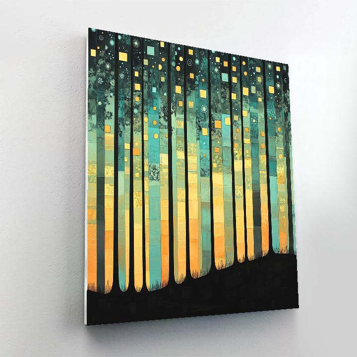 Gustav Klimt Inspired Golden Aurora Forest Edge Number painting