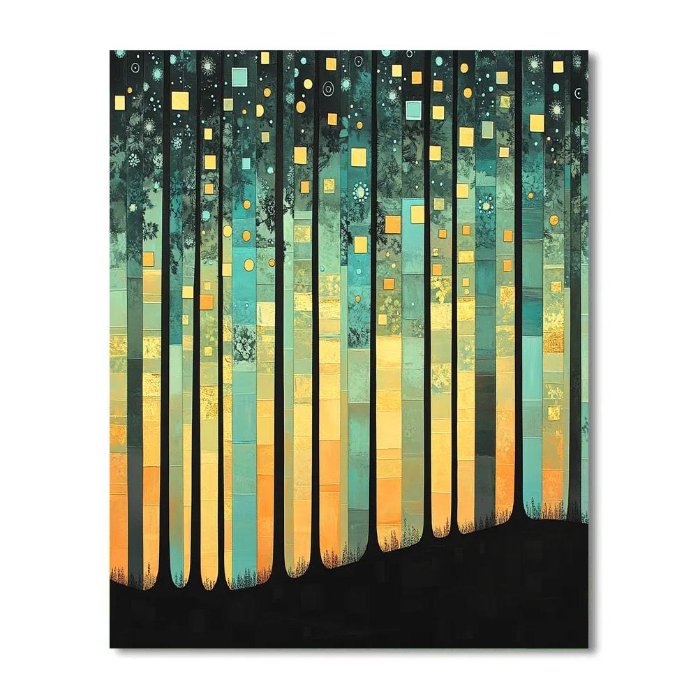 Gustav Klimt Inspired Golden Aurora Forest Edge Number painting