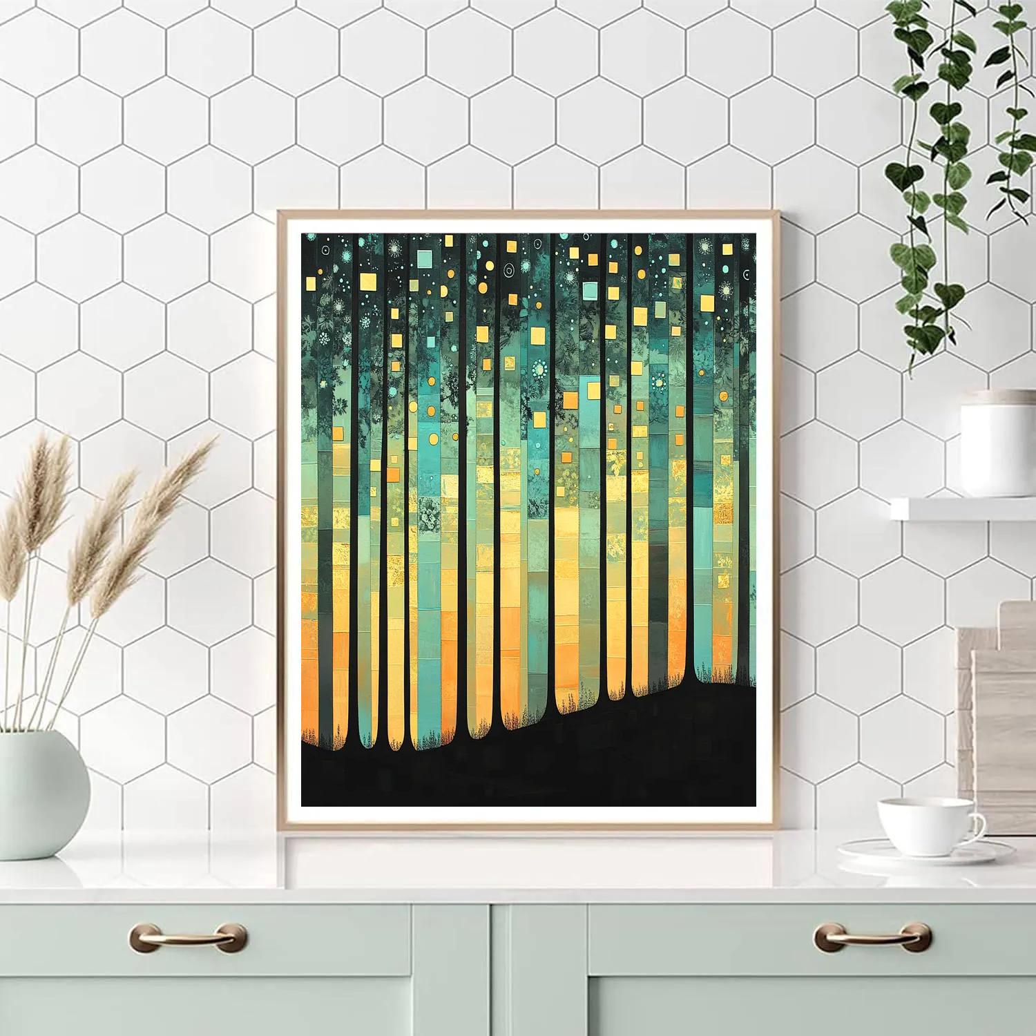 Gustav Klimt Inspired Golden Aurora Forest Edge Number painting