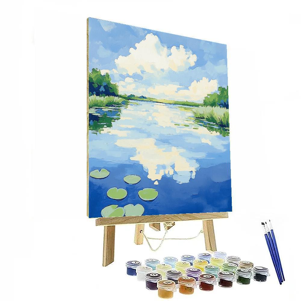 Claude Monet Inspired Summer Sky Reflected In Quiet Pond DIY paint by numbers