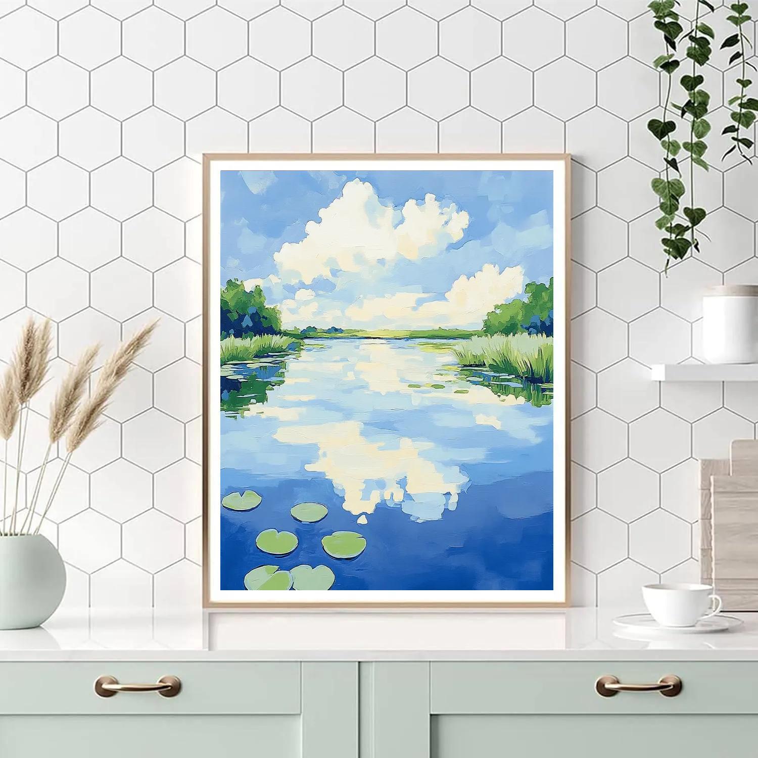 Claude Monet Inspired Summer Sky Reflected In Quiet Pond DIY paint by numbers