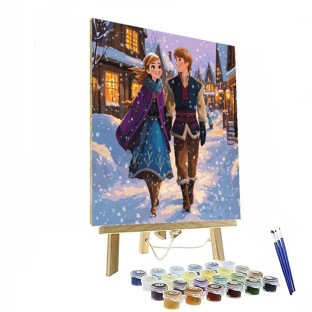 Anna And Kristoff Winter Village Stroll Disney Inspired Painting by numbers kit