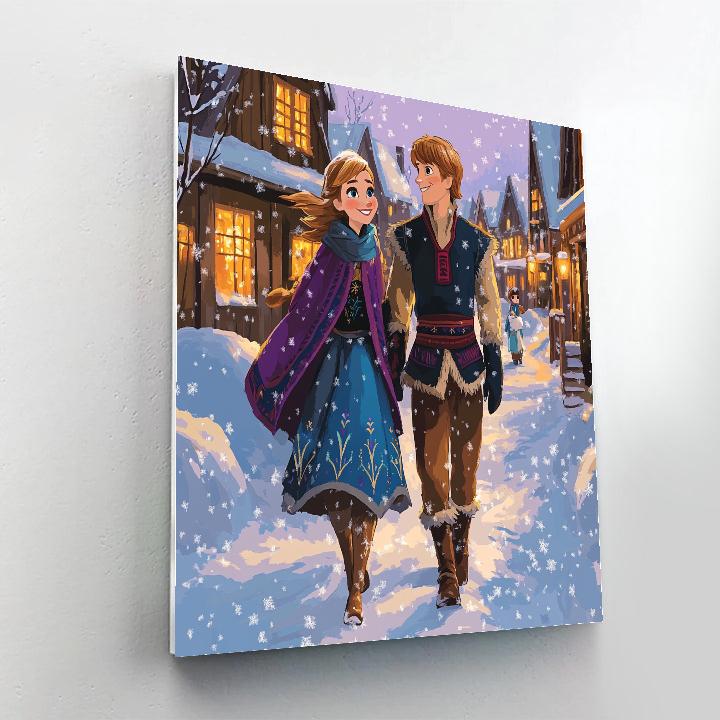 Anna And Kristoff Winter Village Stroll Disney Inspired Painting by numbers kit