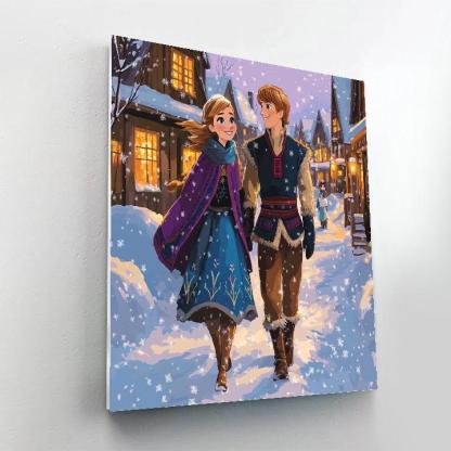 Anna And Kristoff Winter Village Stroll Disney Inspired Painting by numbers kit