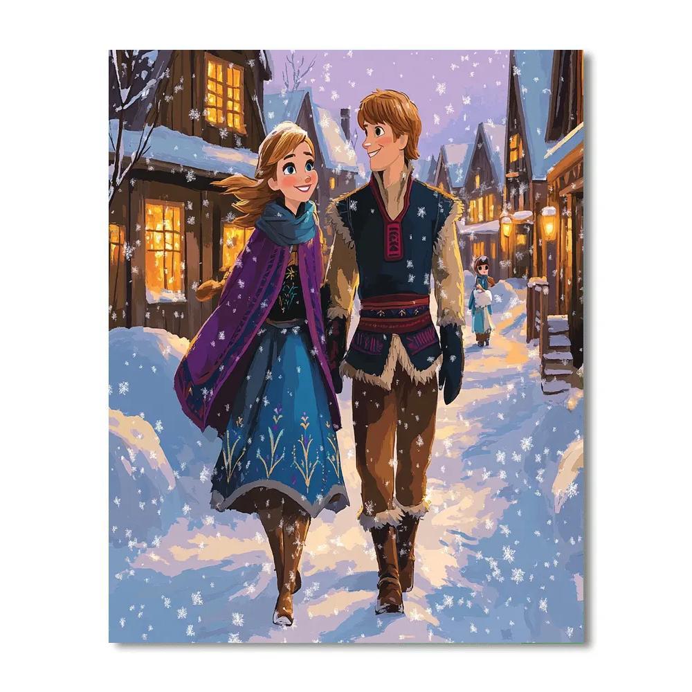Anna And Kristoff Winter Village Stroll Disney Inspired Painting by numbers kit