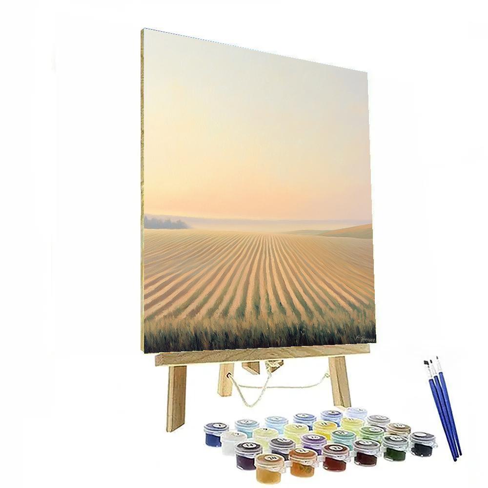 Claude Monet Inspired Soft Sunrise Over Misty Field Rows Painting by numbers kit