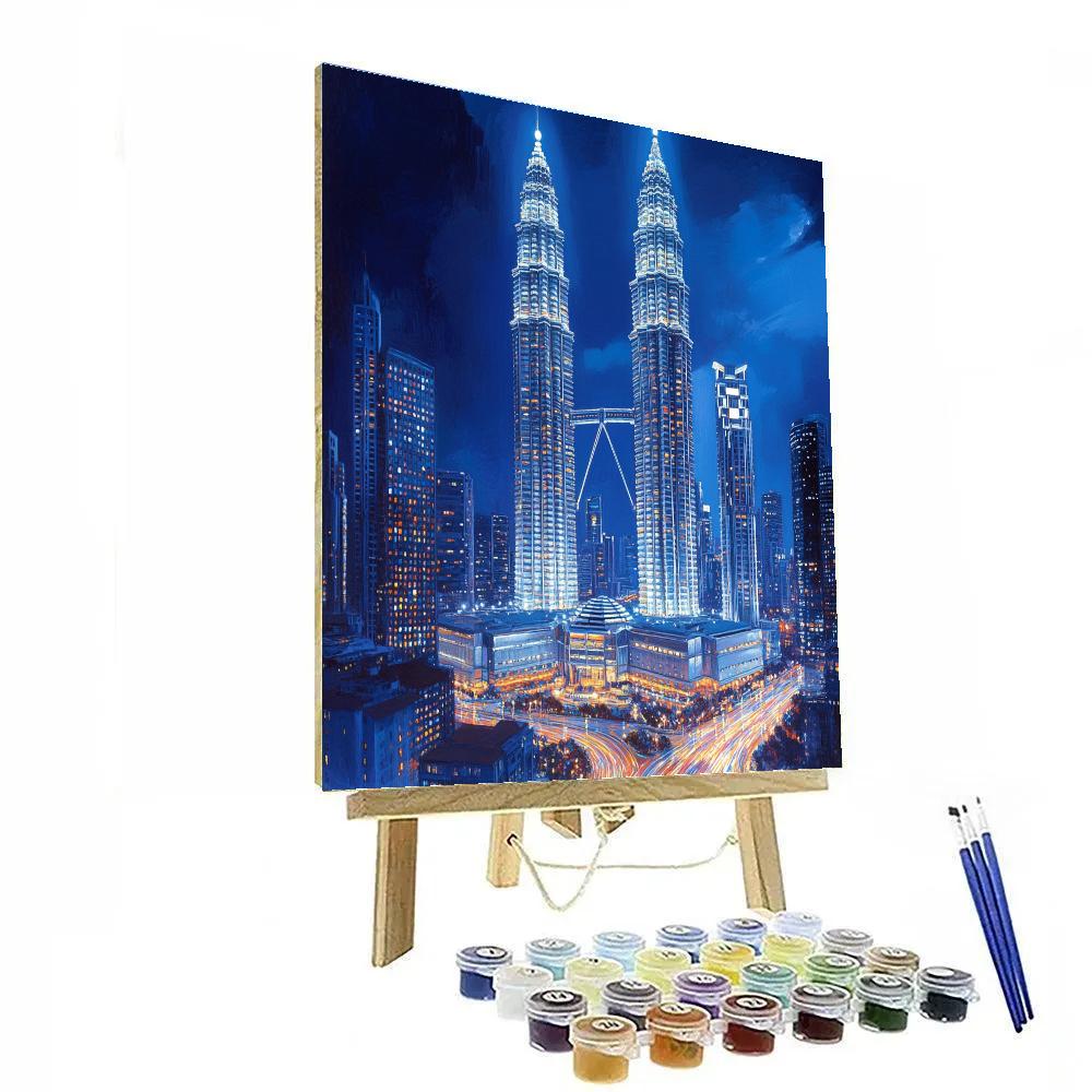 Kuala Lumpur Petronas Towers Night Malaysia paint by numbers
