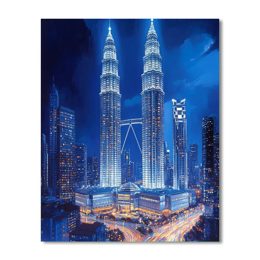 Kuala Lumpur Petronas Towers Night Malaysia paint by numbers