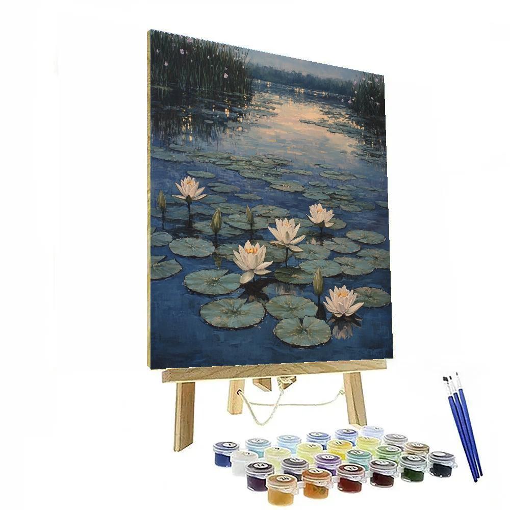 Claude Monet Inspired Cool Evening Over Waterlily Basin paint by numbers