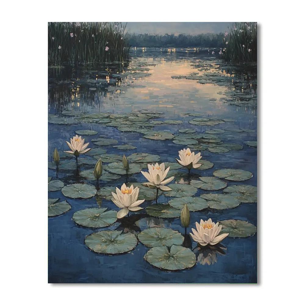 Claude Monet Inspired Cool Evening Over Waterlily Basin paint by numbers