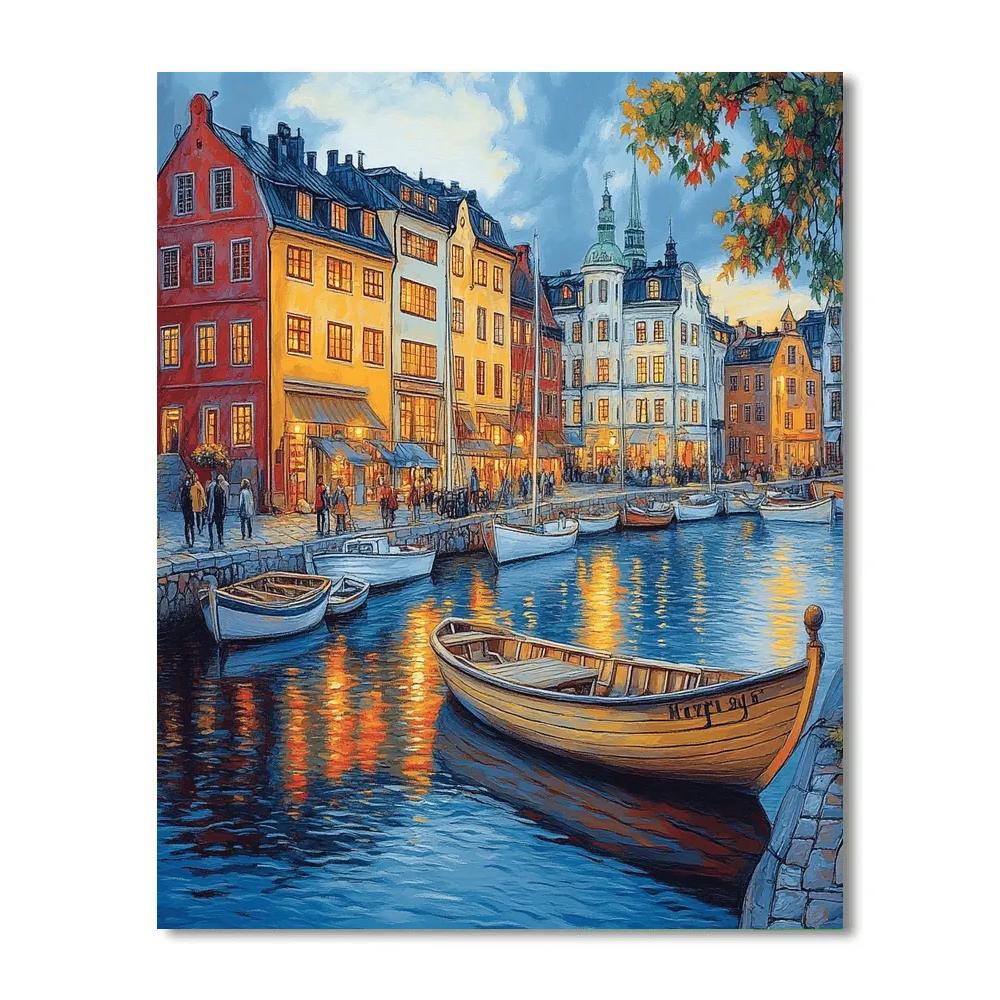Stockholm Gamla Stan Waterfront Sweden Numbered painting kits