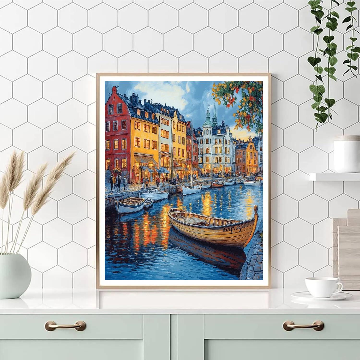Stockholm Gamla Stan Waterfront Sweden Numbered painting kits