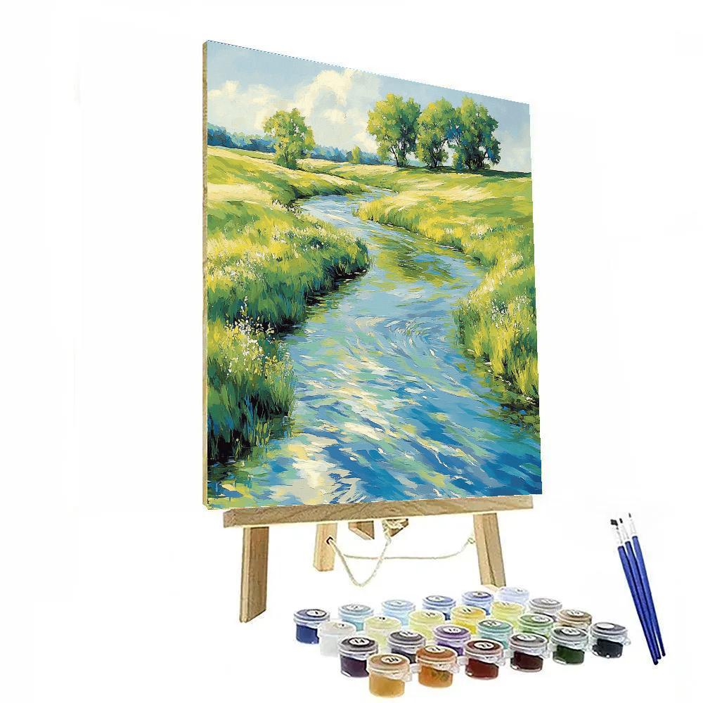 Claude Monet Inspired Bright Spring Green Along River Edge DIY paint by numbers