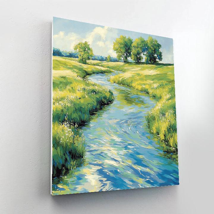 Claude Monet Inspired Bright Spring Green Along River Edge DIY paint by numbers