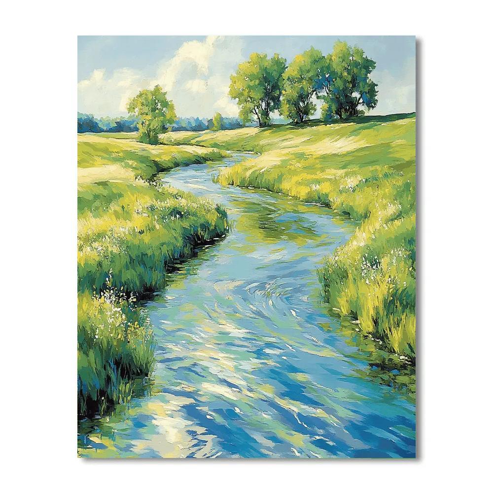 Claude Monet Inspired Bright Spring Green Along River Edge DIY paint by numbers