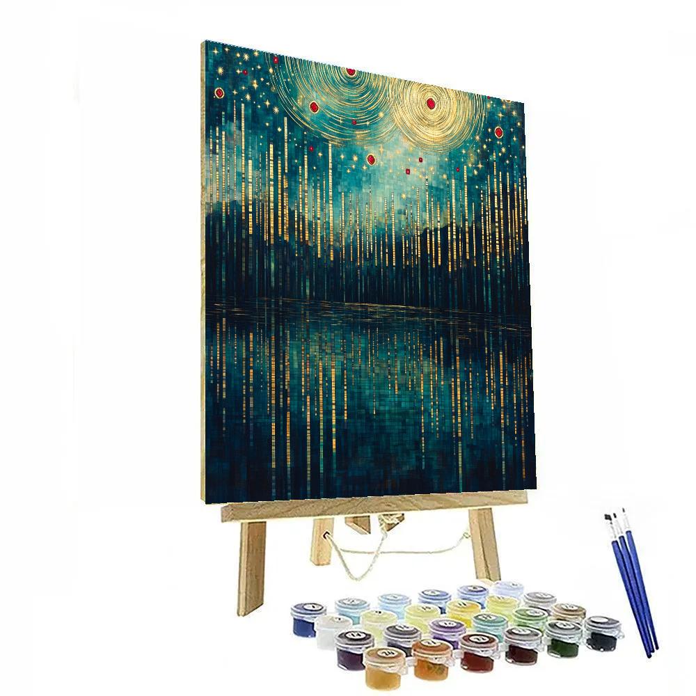 Gustav Klimt Inspired Spiral Starfield Over Lake Paint by numbers kits