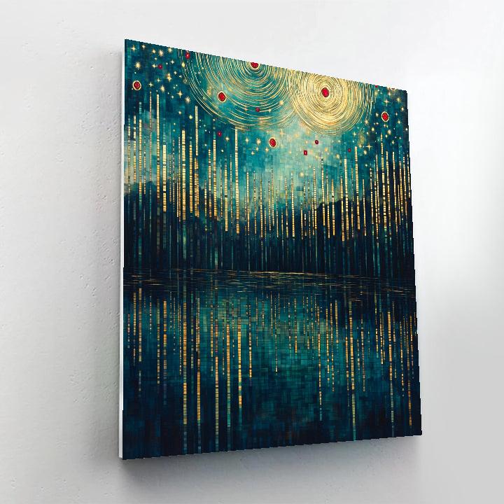 Gustav Klimt Inspired Spiral Starfield Over Lake Paint by numbers kits