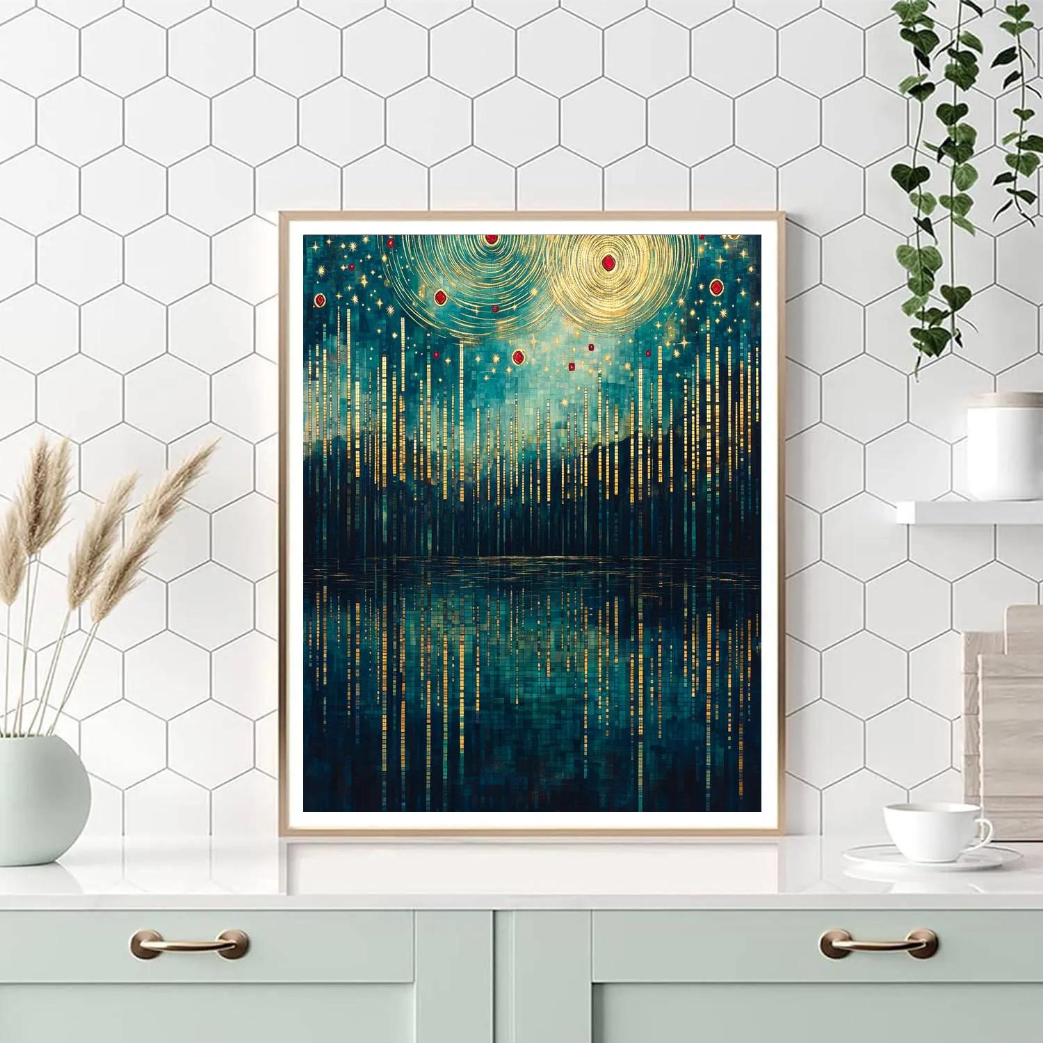 Gustav Klimt Inspired Spiral Starfield Over Lake Paint by numbers kits