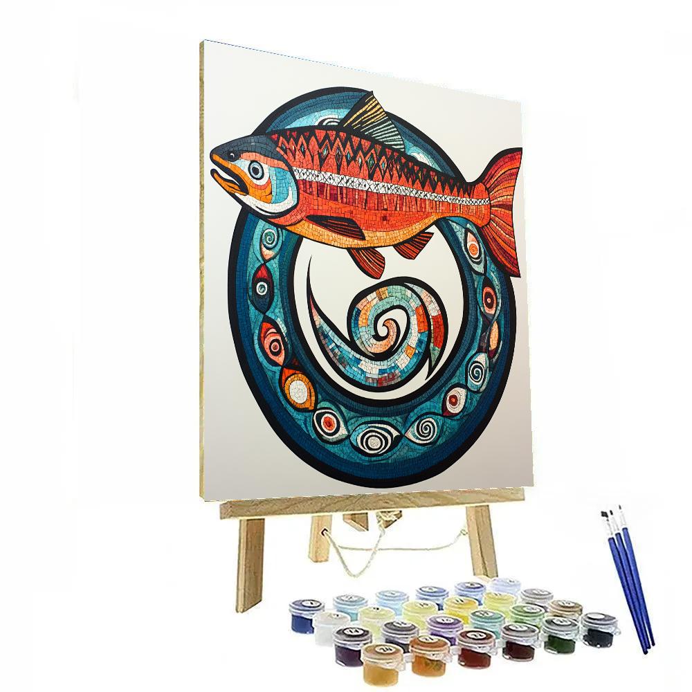 Norval Morrisseau Inspired Salmon Of The River Memory Spiral Painting by numbers kit