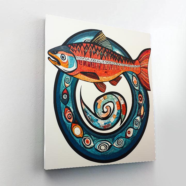 Norval Morrisseau Inspired Salmon Of The River Memory Spiral Painting by numbers kit