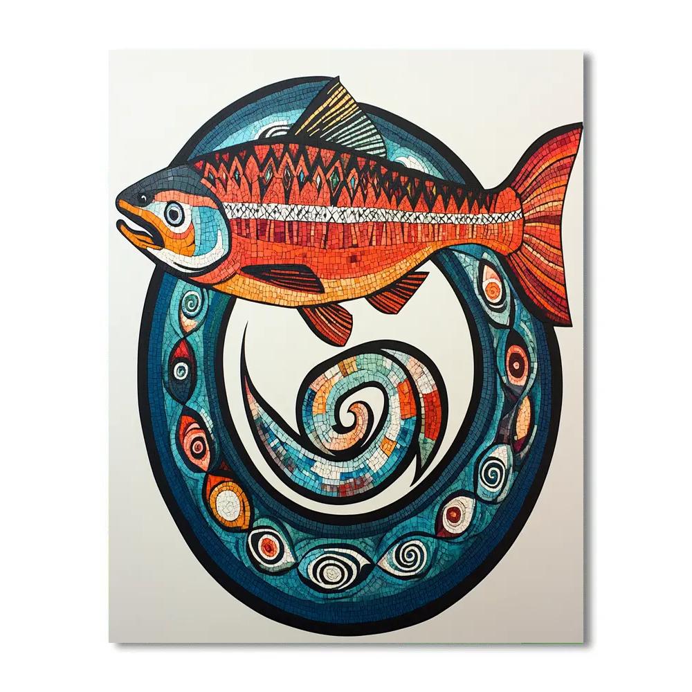 Norval Morrisseau Inspired Salmon Of The River Memory Spiral Painting by numbers kit