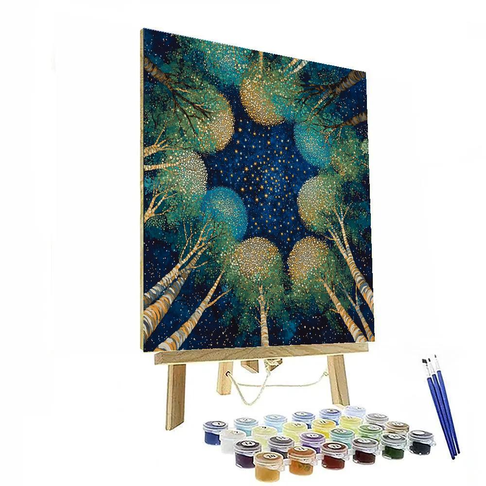 Gustav Klimt Inspired Golden Treetop Constellations painting number kit