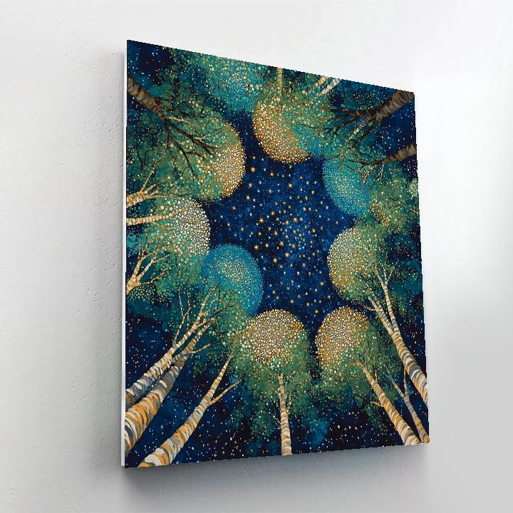 Gustav Klimt Inspired Golden Treetop Constellations painting number kit