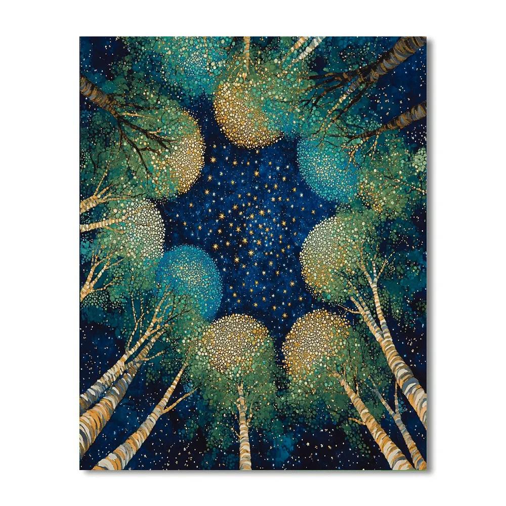 Gustav Klimt Inspired Golden Treetop Constellations painting number kit