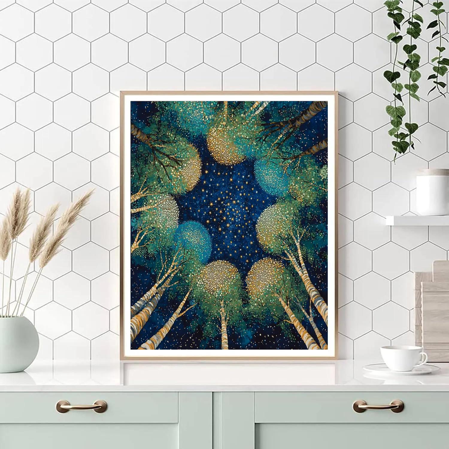 Gustav Klimt Inspired Golden Treetop Constellations painting number kit