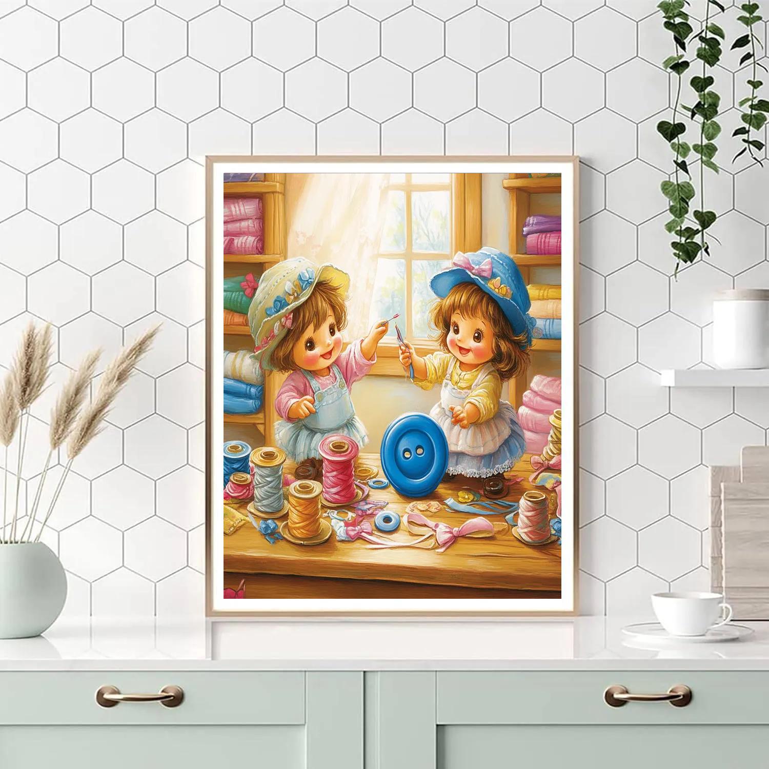 Jaq And Gus Sewing Corner Helpers Disney Inspired paint by number