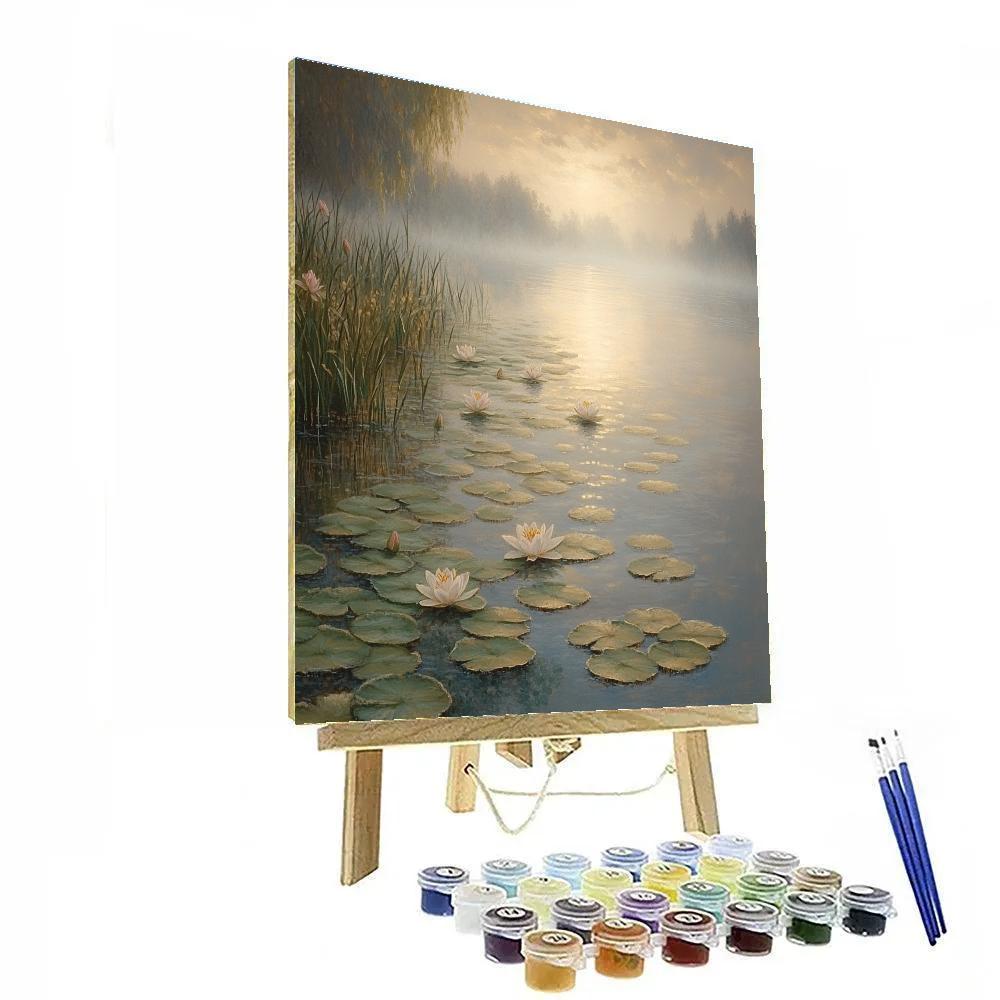 Claude Monet Inspired Sunlit Mist Above Lily Pond Edge painting number kit
