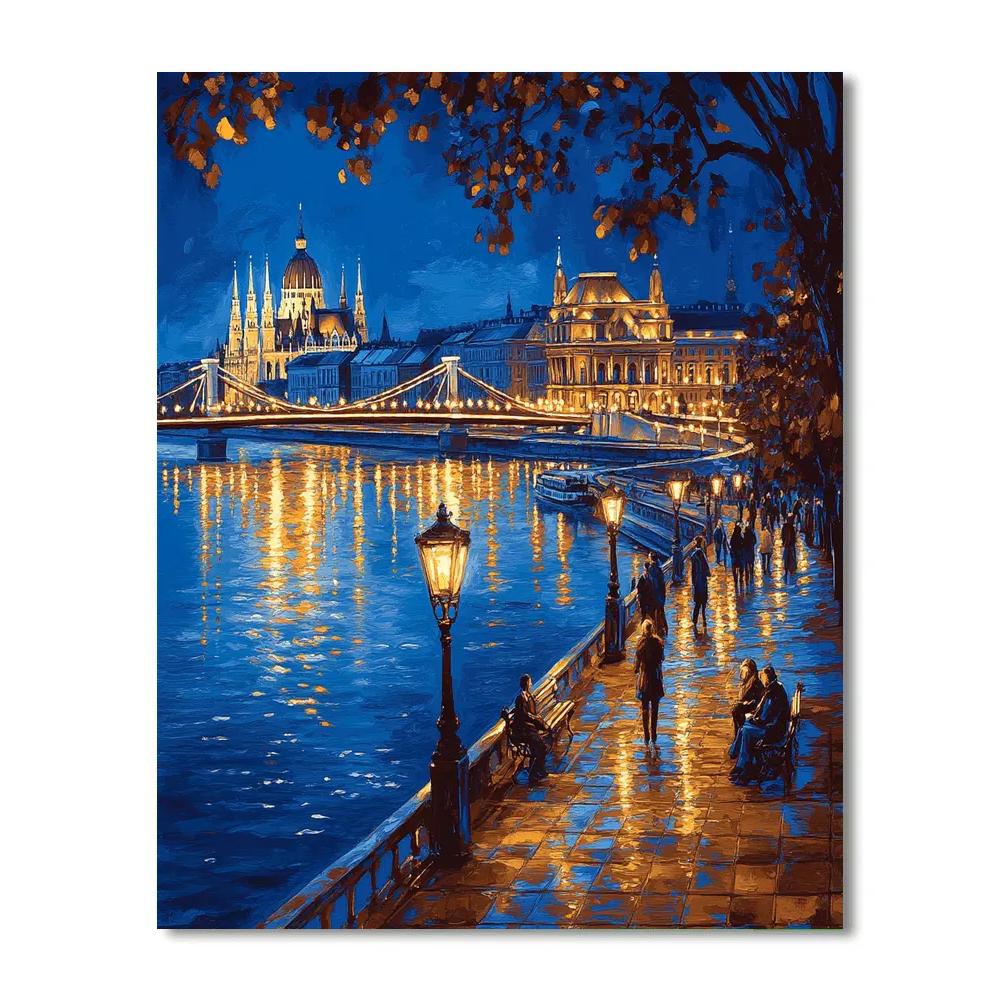 Budapest Danube Promenade Night Hungary paint by numbers