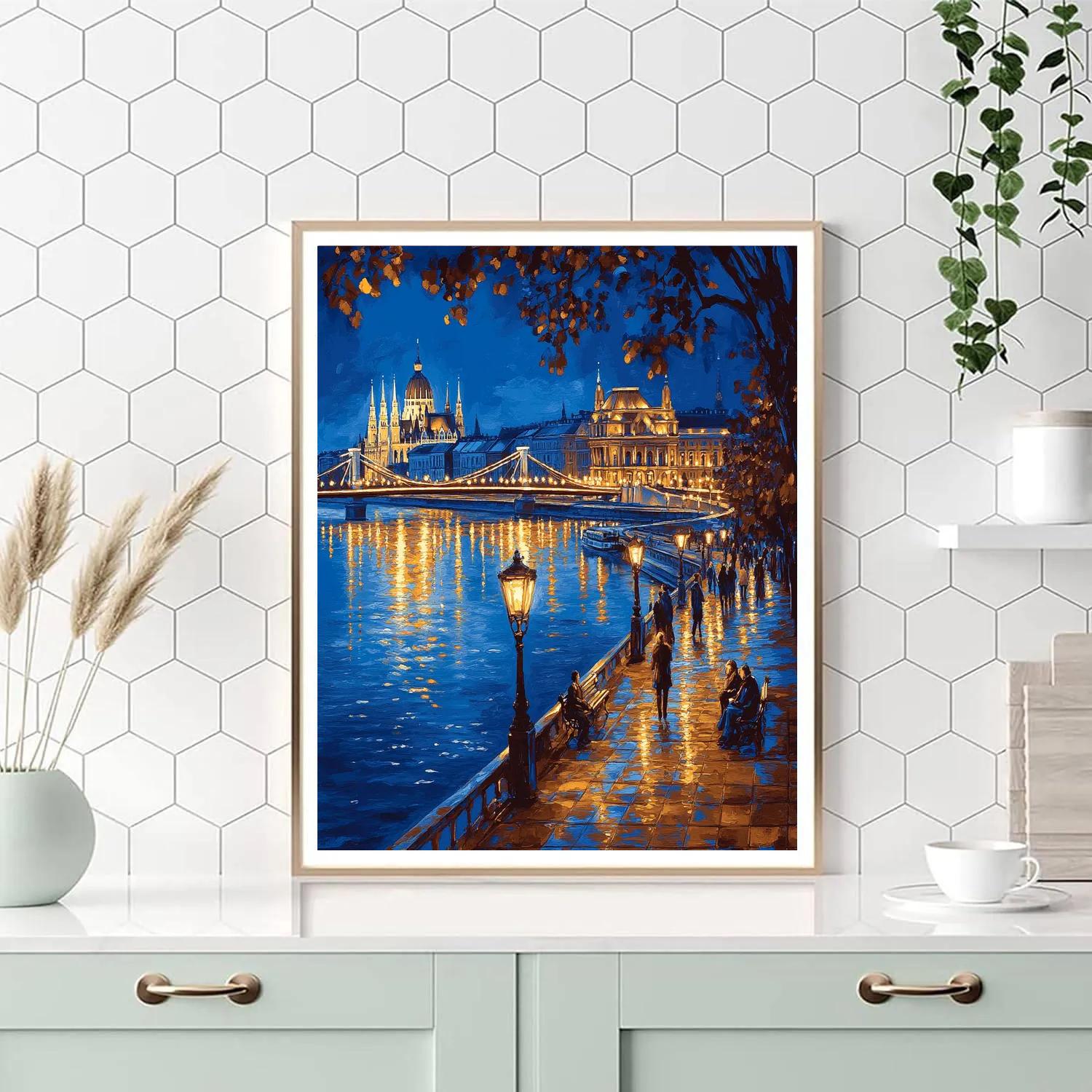 Budapest Danube Promenade Night Hungary paint by numbers