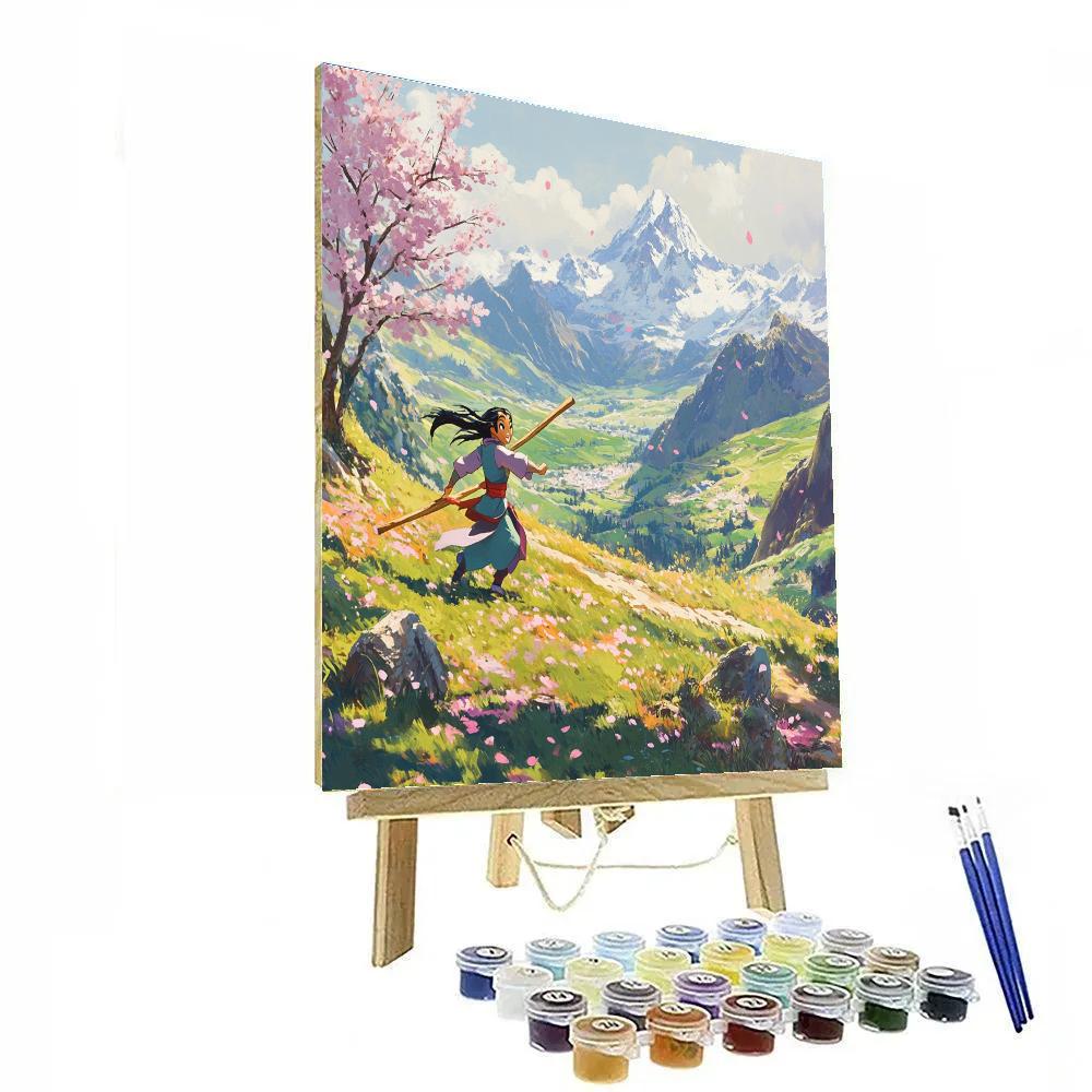 Mulan Training In Mountain Valley Disney Inspired paint by color