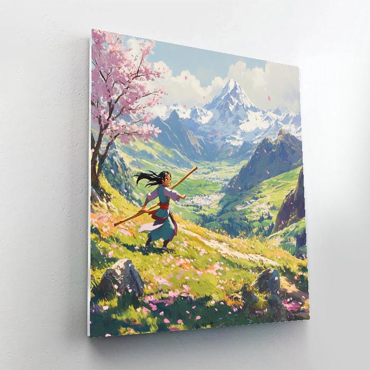 Mulan Training In Mountain Valley Disney Inspired paint by color