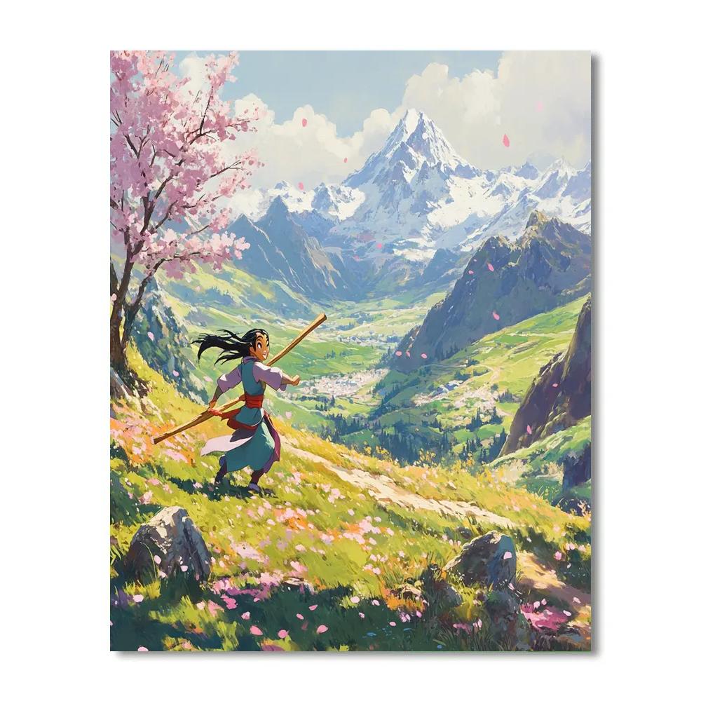 Mulan Training In Mountain Valley Disney Inspired paint by color