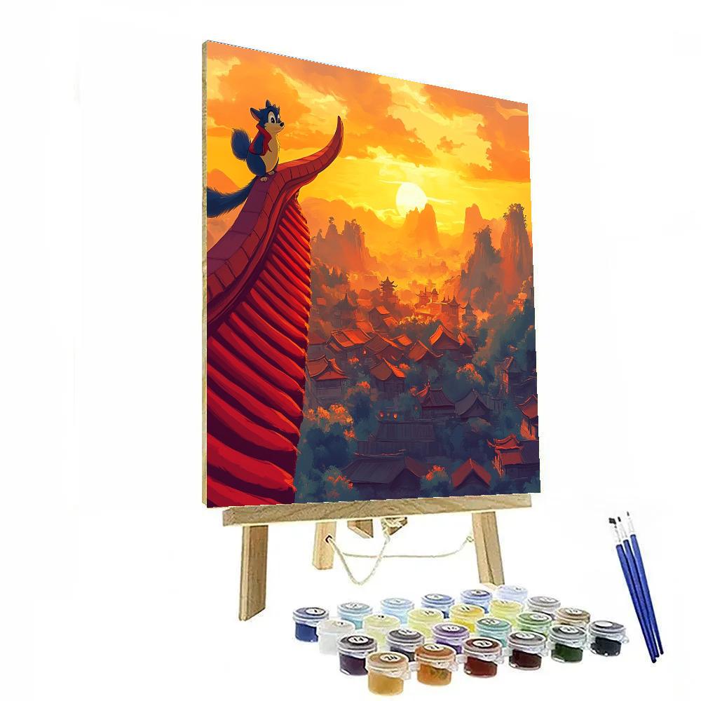 Mushu Temple Roof Guardian Disney Inspired paint by number