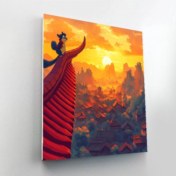 Mushu Temple Roof Guardian Disney Inspired paint by number
