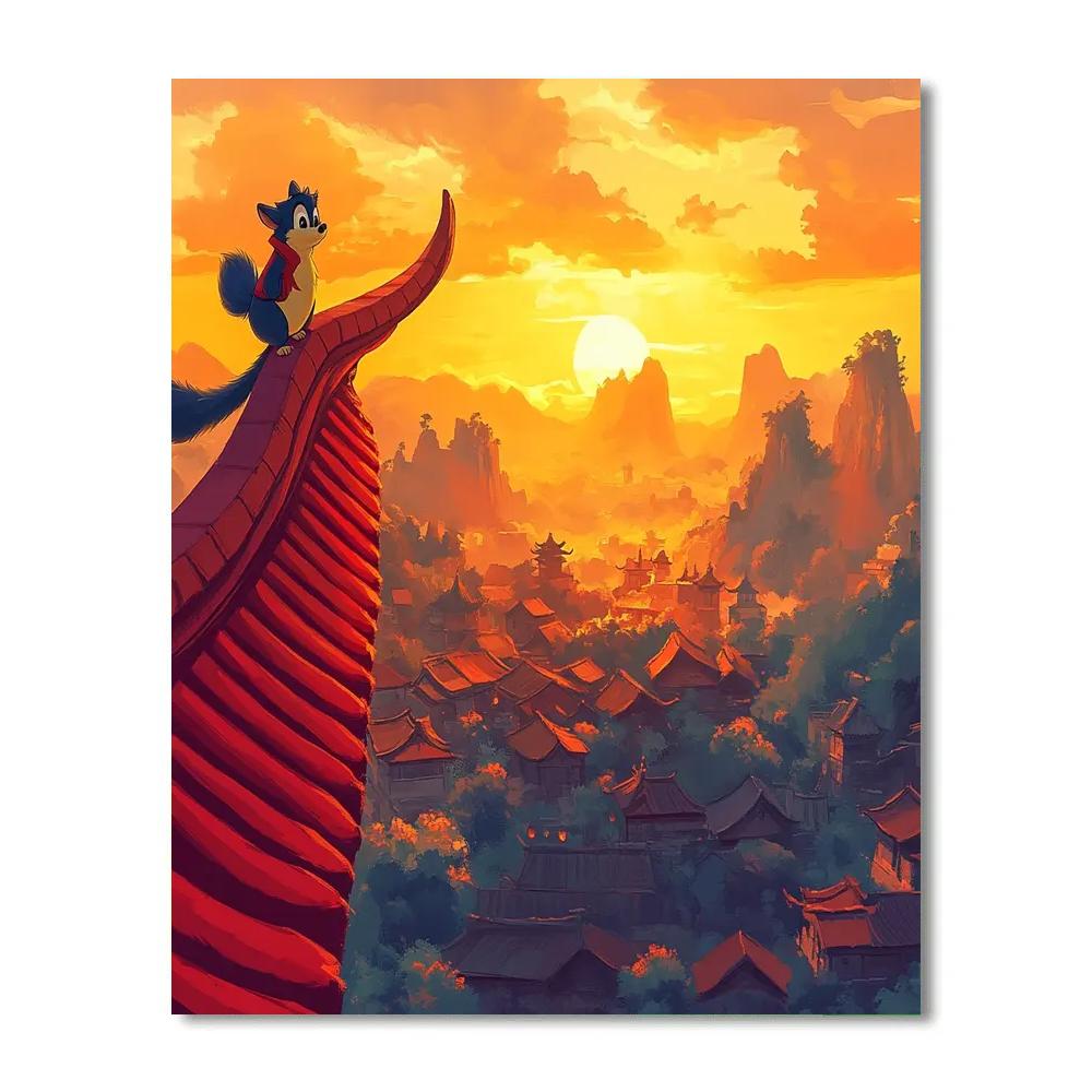 Mushu Temple Roof Guardian Disney Inspired paint by number